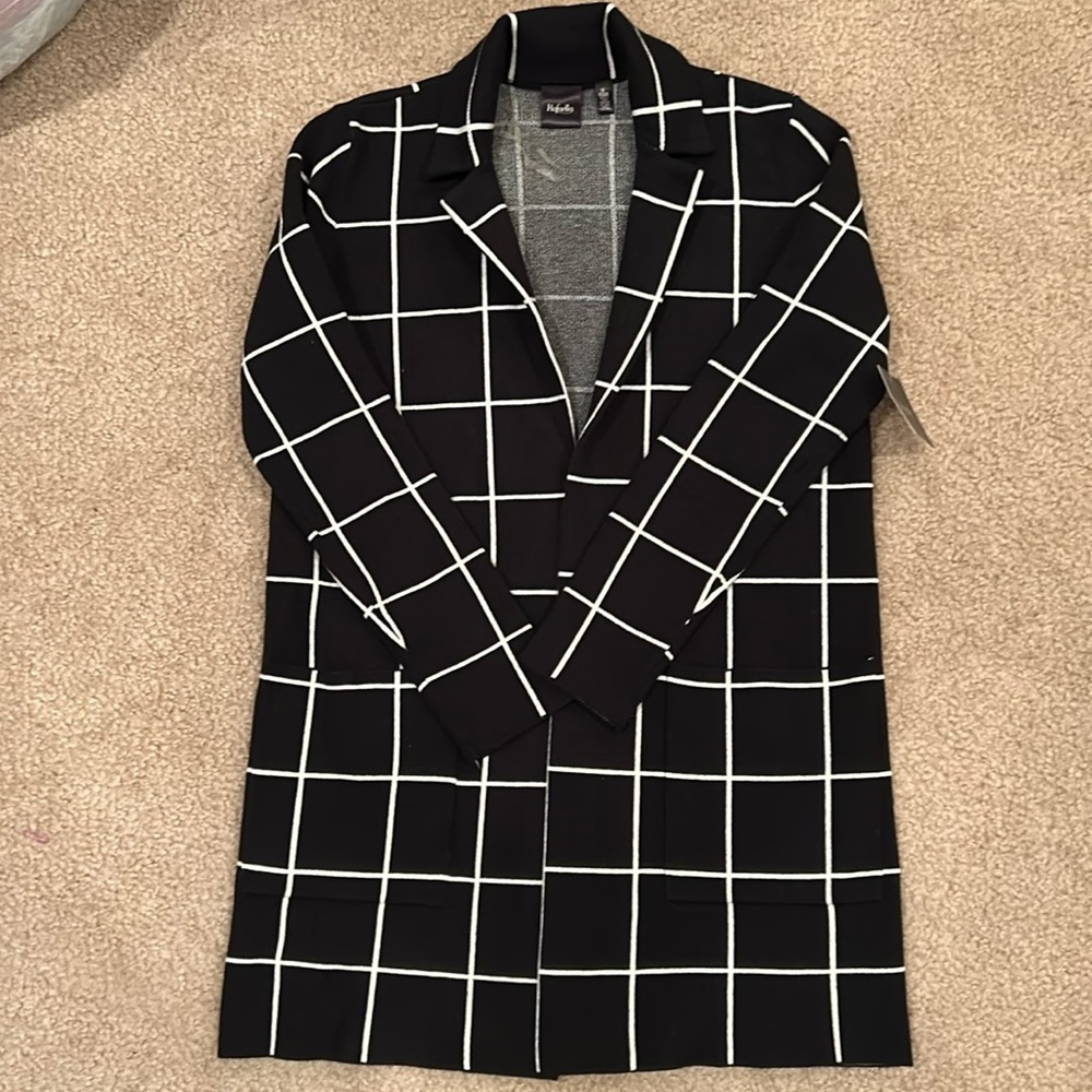 NWT Black and White Striped Long Cardigan Duster with Pockets Size Small
